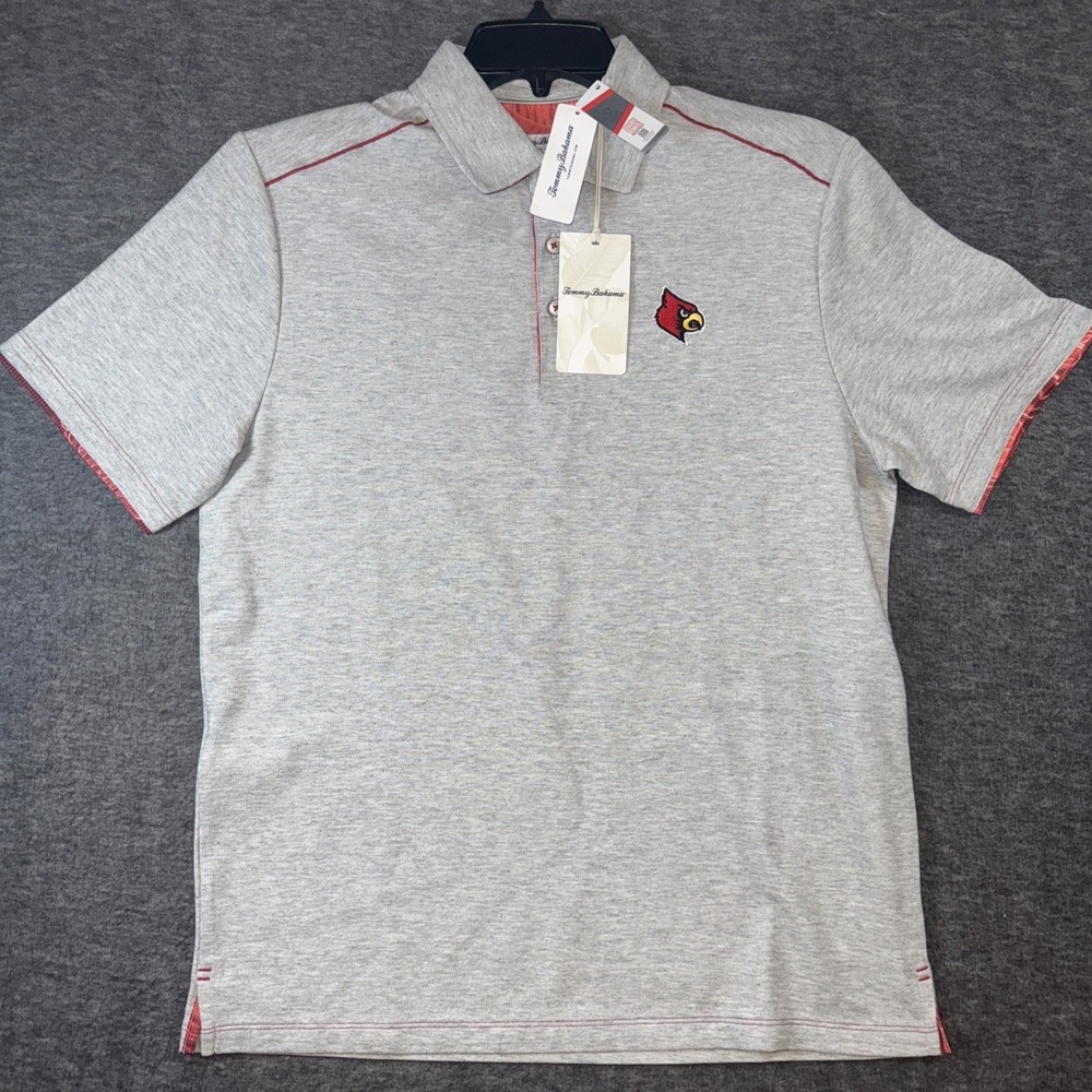 Louisville Cardinals Tommy Bahama Mens Island Zone Polo Shirt Gray Sz S NEW $128 - Picture 2 of 10